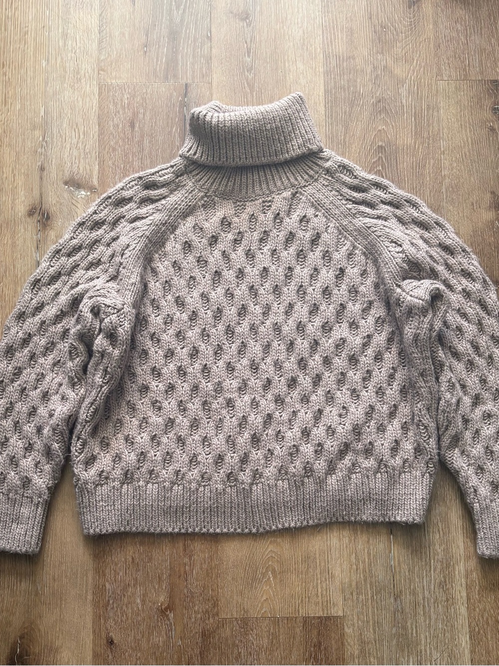 H&M Taupe Cable-Knit Turtleneck Sweater